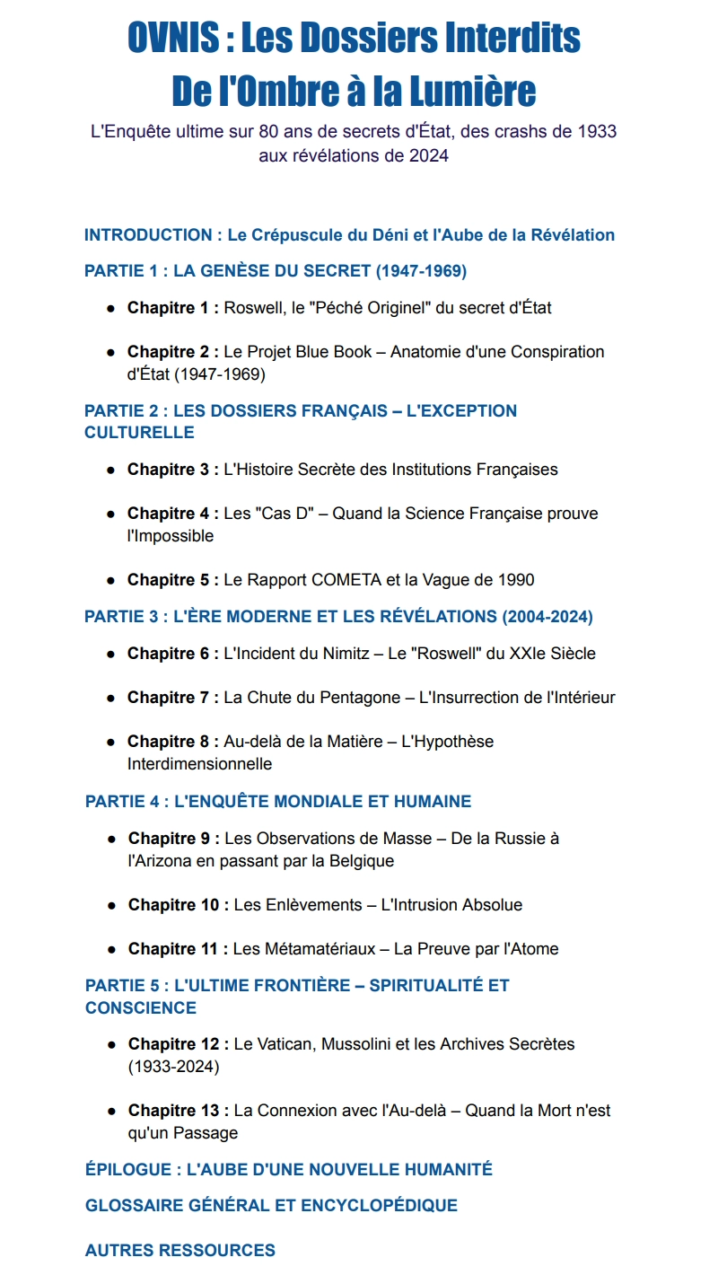SOMMAIRE OVNIS DOSSIERS INTERDITS