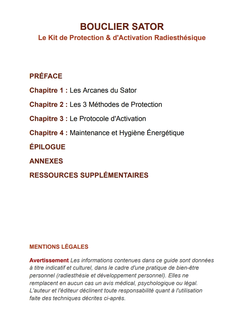 SOMMAIRE BOUCLIER SATOR