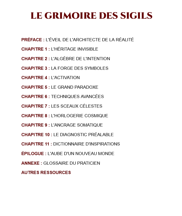 SOMMAIRE GRIMOIRE DES SIGILS