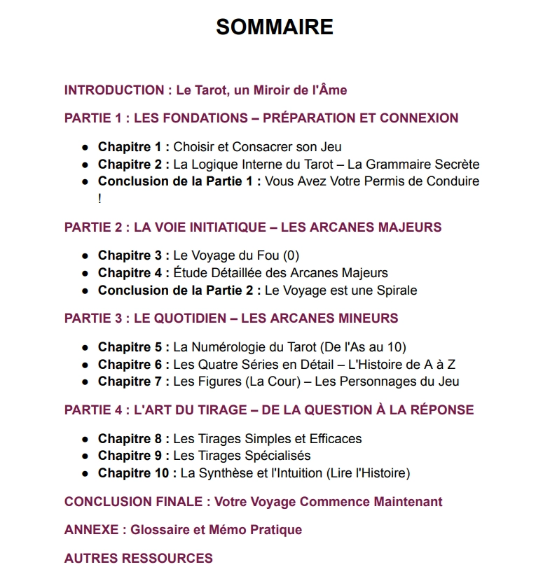 sommaire guide complet tarot