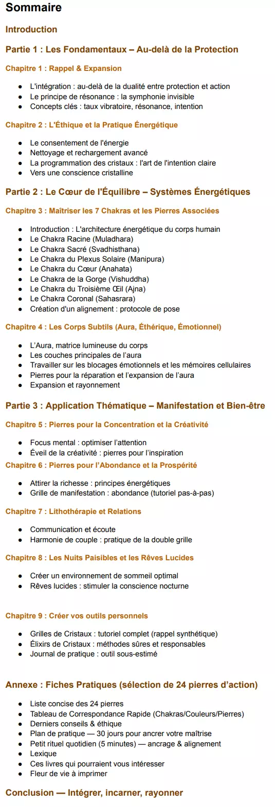 sommaire lithotherapie