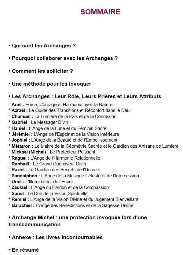 sommaire livre des archanges