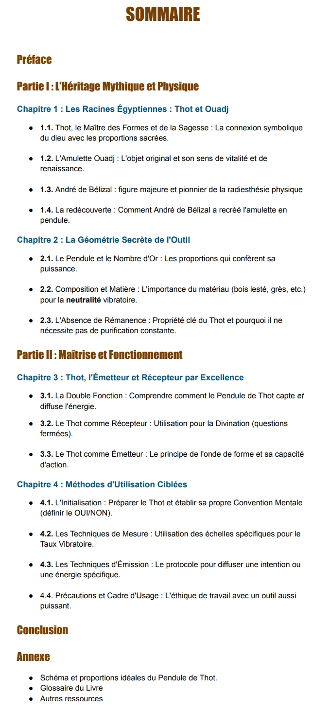 sommaire pendule de thot