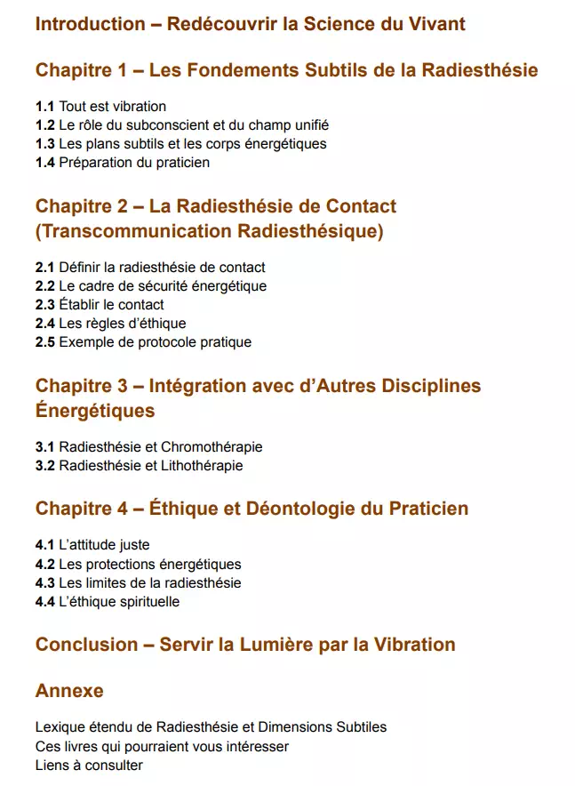 sommaire radiesthesie dimensions subtiles